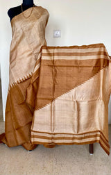 ANU- PEACH AND BROWN ODISHA TUSSAR, CLASSY ELEGANCE WITH TEMPLE BORDER