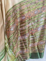 BIKHIPTA- TIMELESS ELEGANCE, BEIGE KHANDUA TUSSAR WITH REFRESHING GREEN BORDER