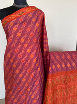 NISHI- POCHAMPALLY ELEGANCE, DARK MAUVE AND ORANGE SILK MASTERPIECE
