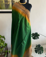 NINARIKA- A BEAUTIFUL GREEN BANARASI SILK SAREE WITH A BROWNISH OMBRE AND SEQUIN EMBROIDERY BORDER