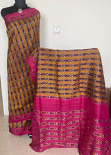 NIRMALA- IKKAT ELEGANCE, MUSTARD AND PINK POCHAMPALLY SAREE BRILLIANCE       "