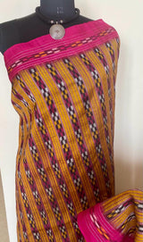 NIRMALA- IKKAT ELEGANCE, MUSTARD AND PINK POCHAMPALLY SAREE BRILLIANCE       "