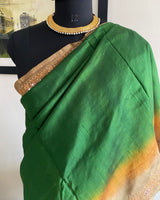 NINARIKA- A BEAUTIFUL GREEN BANARASI SILK SAREE WITH A BROWNISH OMBRE AND SEQUIN EMBROIDERY BORDER
