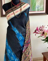 RINITA – BLACK KHANDUA SILK WITH TEMPLE BODY AND BANDHA BORDERS