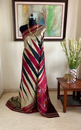 SIRISHA - LIGHT GREY POCHAMPALLY SILK WITH MAROON ZARI BORDER