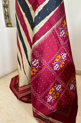 SIRISHA - LIGHT GREY POCHAMPALLY SILK WITH MAROON ZARI BORDER