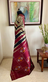 SIRISHA - LIGHT GREY POCHAMPALLY SILK WITH MAROON ZARI BORDER