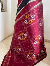 SIRISHA - LIGHT GREY POCHAMPALLY SILK WITH MAROON ZARI BORDER