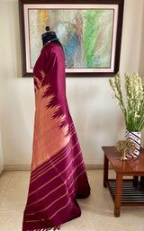KAMAKSHI - PEACH ARNI SILK WITH COFFEE MAROON AANCHAL