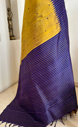 ISHARA – GOLDEN OCHRE KANJIVARAM WITH PURPLE BORDER, DUAL AANCHAL
