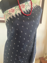 SHYAMI- BLACK POCHAMPALLY WITH WHITE FLORAL IKAT BORDER