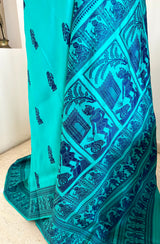 IPSA- UNIQUE BLUE BALUCHARI SILK SAREE WITH INTRICATE MOTIFS
