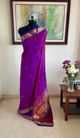 RISHVITHA- MAGENTA PURPLE PAITHANI WITH NARALI BORDER AND MOR KUNDA AANCHAL