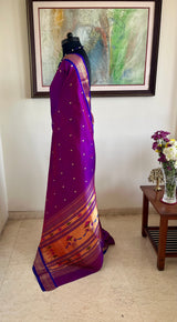 RISHVITHA- MAGENTA PURPLE PAITHANI WITH NARALI BORDER AND MOR KUNDA AANCHAL