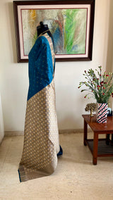 RASMI - BLUE POCHAMPALLY SILK SAREE WITH IKAT MOTIFS