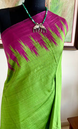 SIARA – GREEN ARNI SILK WITH MAGENTA TEMPLE BORDER AANCHAL