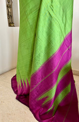 SIARA – GREEN ARNI SILK WITH MAGENTA TEMPLE BORDER AANCHAL
