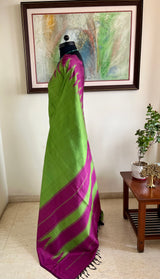 SIARA – GREEN ARNI SILK WITH MAGENTA TEMPLE BORDER AANCHAL