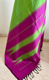 SIARA – GREEN ARNI SILK WITH MAGENTA TEMPLE BORDER AANCHAL