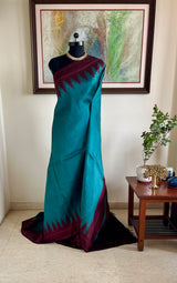 SHREENIKA - BLUE KANJIARAM WITH MAROON TEMPLE BORDER