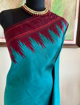 SHREENIKA - BLUE KANJIARAM WITH MAROON TEMPLE BORDER