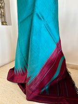 SHREENIKA - BLUE KANJIARAM WITH MAROON TEMPLE BORDER