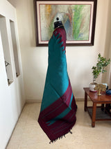 SHREENIKA - BLUE KANJIARAM WITH MAROON TEMPLE BORDER