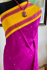 PRABHIKA – MAGENTA KORVAI KANJIVARAM WITH MUSTARD RUDRAKSHA BORDER