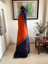 ADRA - RUST KANJIVARAM SILK SAREE WITH RUDRAKSHA BORDER