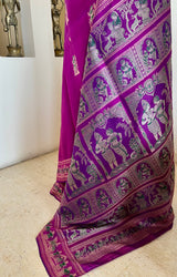 SIMONA - MAGENTA BALUCHARI SARI WITH MYTHOLOGICAL MOTIFS