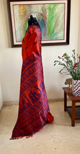 MONJIRA - RUST BALUCHARI SAREE WITH RAMAYANA MOTIFS