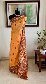 INDULEKHA – PEACH BALUCHARI WOVEN WITH MUSIC, DANCE AND FOREST SCENES