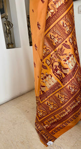 INDULEKHA – PEACH BALUCHARI WOVEN WITH MUSIC, DANCE AND FOREST SCENES