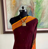 TRAYI – COFFEE MAROON BOMKAI COTTON WITH A DISTINCTIVE FIGURATIVE AANCHAL