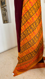 TRAYI – COFFEE MAROON BOMKAI COTTON WITH A DISTINCTIVE FIGURATIVE AANCHAL