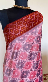 YUTI- PINK AND GREY POCHAMPALLY IKKAT, UNUSUAL MAROON AND OCHRE
