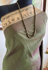 ZAREENA - SHOT GREEN MAGENTA VALKALAM SILK SAREE WITH HORSE MOTIFS