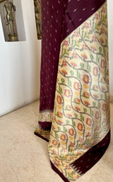 ASHU – CHOCOLATE BROWN POCHAMPALLY SAREE WITH IKAT FLECKS