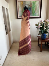 VIRA - PEACH KANJIVARAM SILK SAREE WITH MAROON TEMPLE BORDER