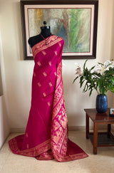 ROOPSA - MAGENTA BALUCHARI SILK SAREE WITH PEACOCKS