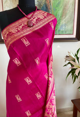ROOPSA - MAGENTA BALUCHARI SILK SAREE WITH PEACOCKS