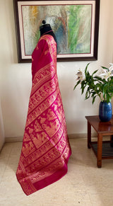 ROOPSA - MAGENTA BALUCHARI SILK SAREE WITH PEACOCKS