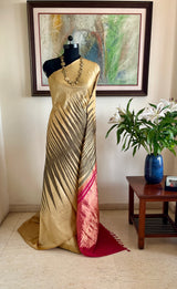 KRUTI – BEIGE KANJIVARAM SILK SAREE WITH PINK ZARI AANCHAL