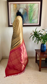 KRUTI – BEIGE KANJIVARAM SILK SAREE WITH PINK ZARI AANCHAL