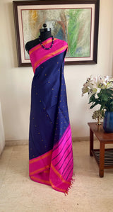 DHARSHIKA - NAVY BLUE KANJIVARAM WITH PINK BORDER