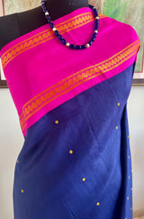 DHARSHIKA - NAVY BLUE KANJIVARAM WITH PINK BORDER