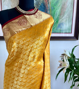 KANIRA – GOLDEN YELLOW MAROON KANJIVARAM SILK SPLENDOUR