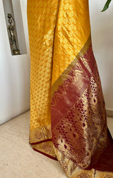 KANIRA – GOLDEN YELLOW MAROON KANJIVARAM SILK SPLENDOUR