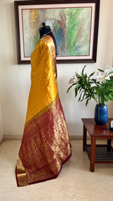 KANIRA – GOLDEN YELLOW MAROON KANJIVARAM SILK SPLENDOUR