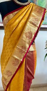 KANIRA – GOLDEN YELLOW MAROON KANJIVARAM SILK SPLENDOUR